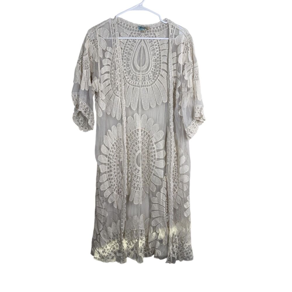 Rebellion Again Womens White Lace Kimono Cardigan Sz M Coastal Cowgirl Boho